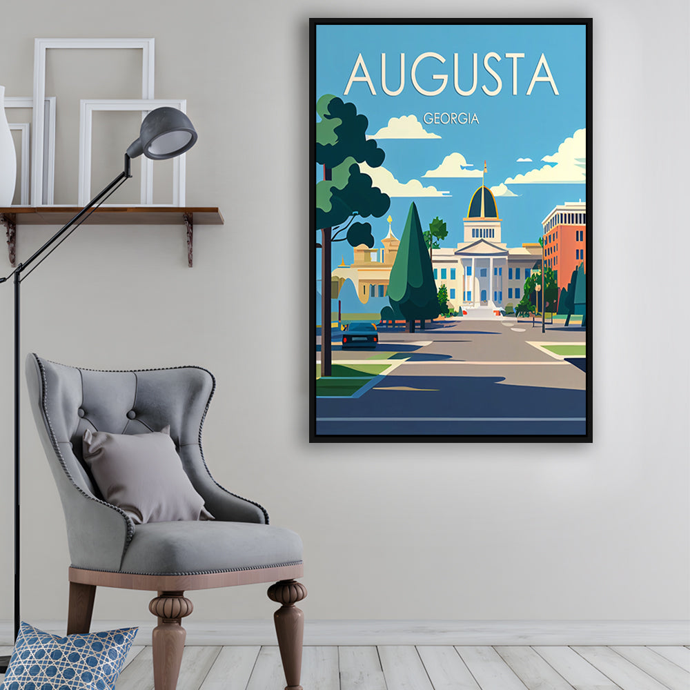 Augusta Georgia Retro Art Print, Augusta City Wall Art, Floating Framed Canvas Print, Framed Picture, Painting Canvas