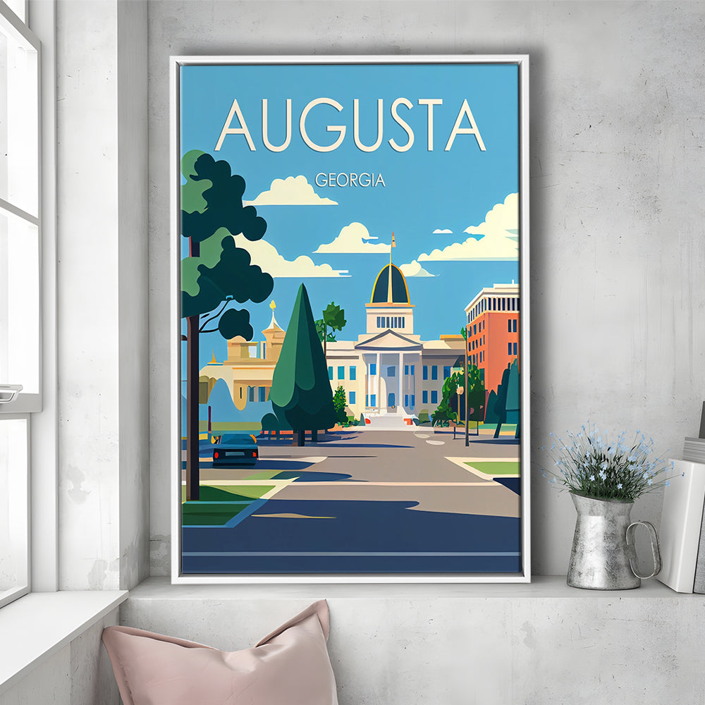 Augusta Georgia Retro Art Print, Augusta City Wall Art, Floating Framed Canvas Print, Framed Picture, Painting Canvas