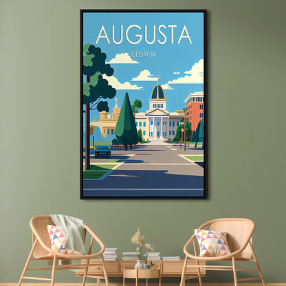 Augusta Georgia Retro Art Print, Augusta City Wall Art, Floating Framed Canvas Print, Framed Picture, Painting Canvas
