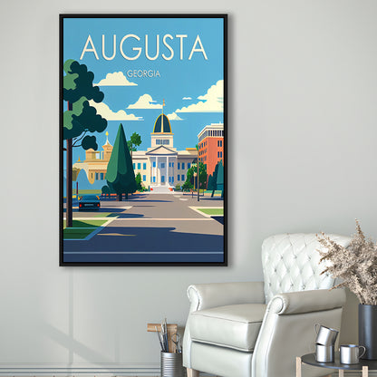 Augusta Georgia Retro Art Print, Augusta City Wall Art, Floating Framed Canvas Print, Framed Picture, Painting Canvas
