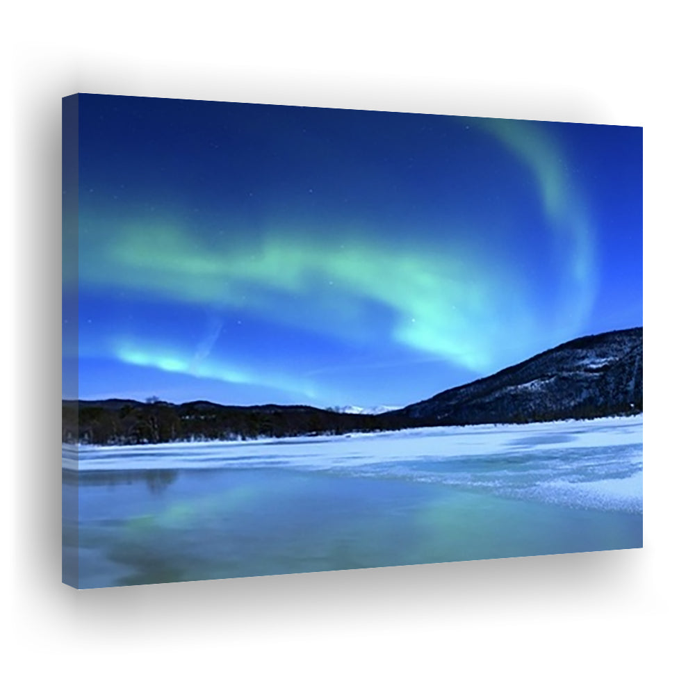 Aurora Borealis Tennevik Lake Troms Norway Large Stretched Canvas, Cavas Print Wall Art Hom Decor