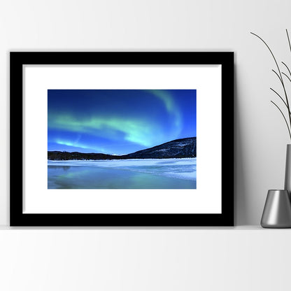 Aurora Borealis Tennevik Lake Troms Norway Large Stretched, Framed Art Print White Border