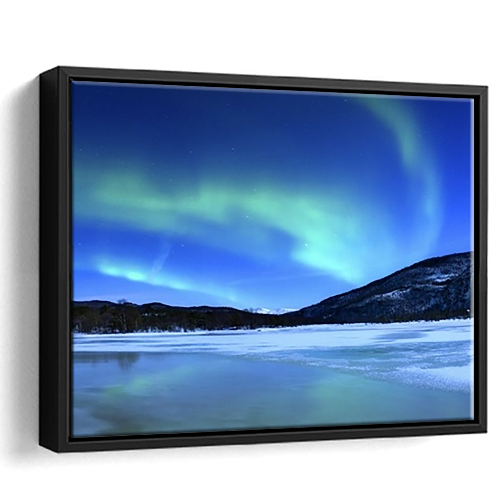 Aurora Borealis Tennevik Lake Troms Norway Large Stretched Canvas, Framed Cavas Print, Floating Frame