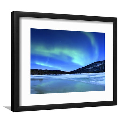 Aurora Borealis Tennevik Lake Troms Norway Large Stretched, Framed Art Print White Border