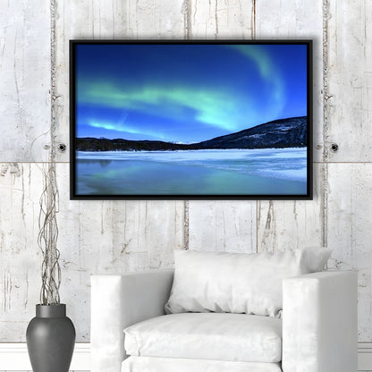 Aurora Borealis Tennevik Lake Troms Norway Large Stretched Canvas, Framed Cavas Print, Floating Frame