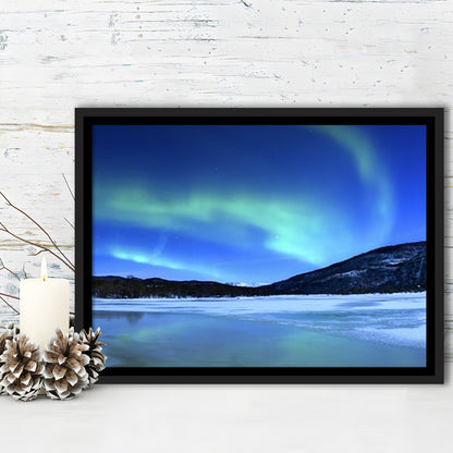 Aurora Borealis Tennevik Lake Troms Norway Large Stretched Canvas, Framed Cavas Print, Floating Frame
