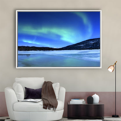 Aurora Borealis Tennevik Lake Troms Norway Large Stretched Canvas, Framed Cavas Print, Floating Frame