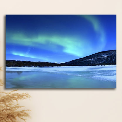 Aurora Borealis Tennevik Lake Troms Norway Large Stretched Canvas, Cavas Print Wall Art Hom Decor