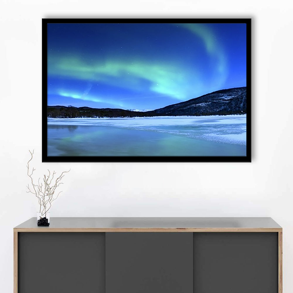 Aurora Borealis Tennevik Lake Troms Norway LargeArt Prints, Framed Art Print, Picture Framed