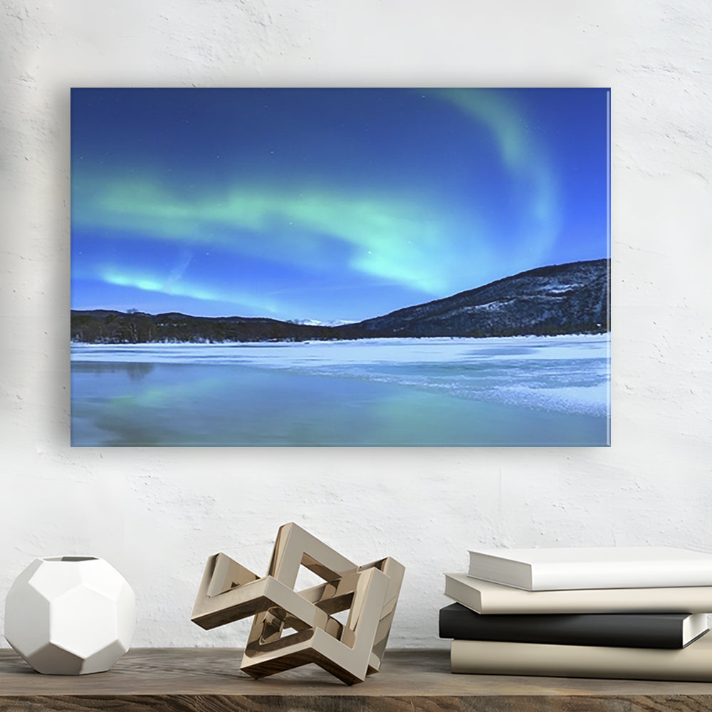 Aurora Borealis Tennevik Lake Troms Norway Large Stretched Canvas, Cavas Print Wall Art Hom Decor
