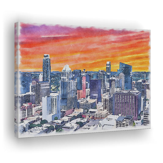Austin Watercolor Painting Canvas, Austin Texas, Sport Art, Gifts for him, Canvas Print Wall Art