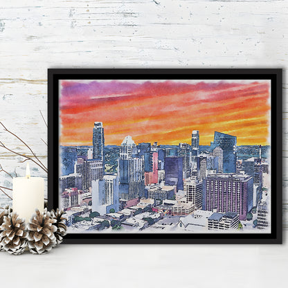 Austin Watercolor Painting Canvas, Austin Texas, Sport Gift Art, Framed Canvas Print Wall Art
