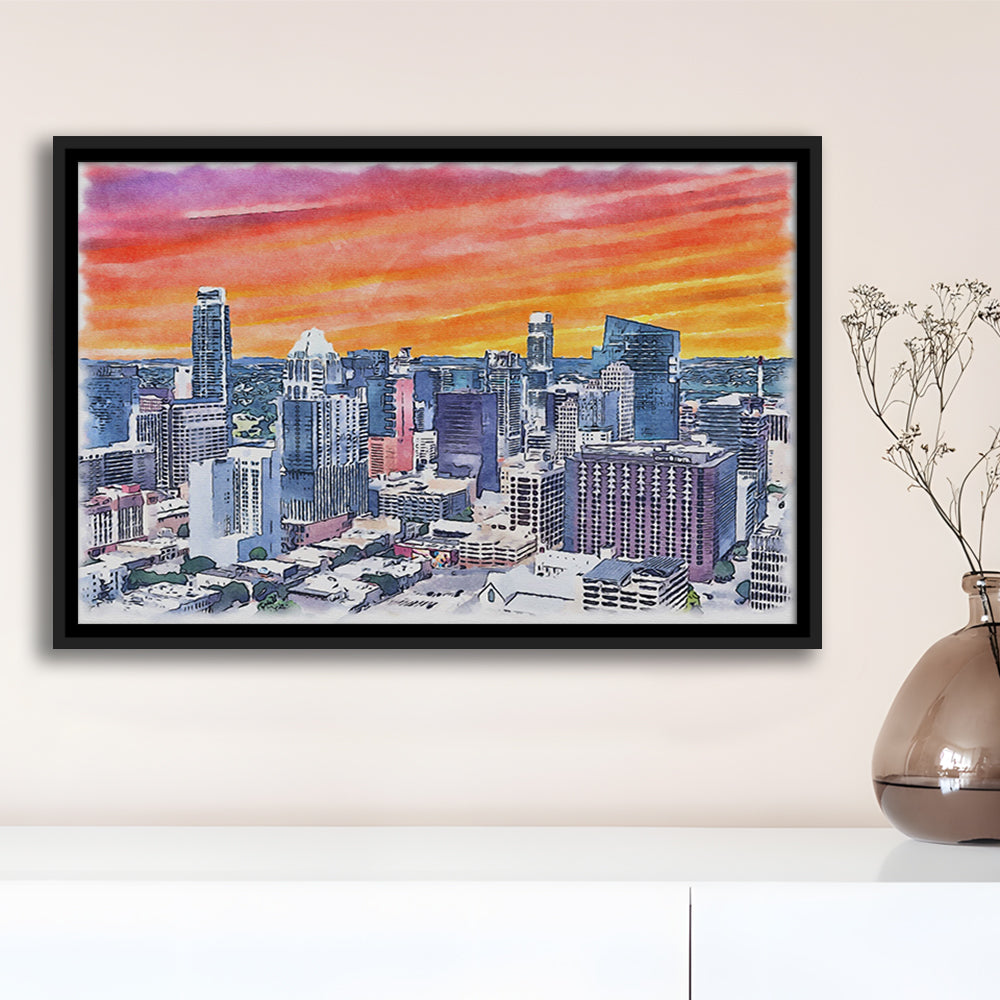 Austin Watercolor Painting Canvas, Austin Texas, Sport Gift Art, Framed Canvas Print Wall Art