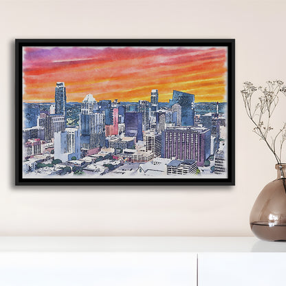 Austin Watercolor Painting Canvas, Austin Texas, Sport Gift Art, Framed Canvas Print Wall Art