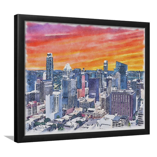 Austin Watercolor Painting Canvas, Austin Texas, Sport Gift Art, Framed Art Print Wall Decor