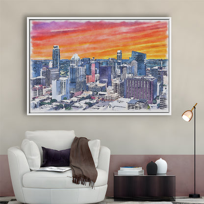 Austin Watercolor Painting Canvas, Austin Texas, Sport Gift Art, Framed Canvas Print Wall Art