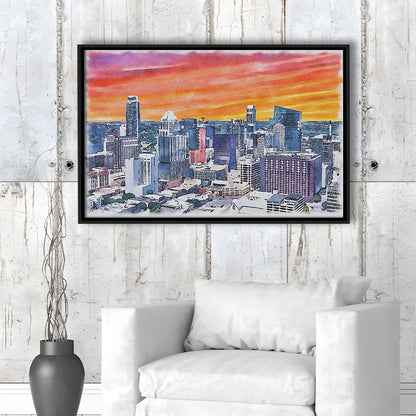 Austin Watercolor Painting Canvas, Austin Texas, Sport Gift Art, Framed Canvas Print Wall Art