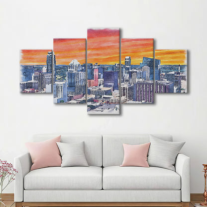 Austin Watercolor Painting Canvas, Austin Texas, Sport Art, Mixed 5 Panel, Canvas Print Wall Art