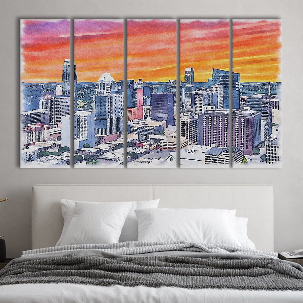 Austin Watercolor Painting Canvas, Austin Texas, Sport Art, Extra Large Canvas Print Wall Art