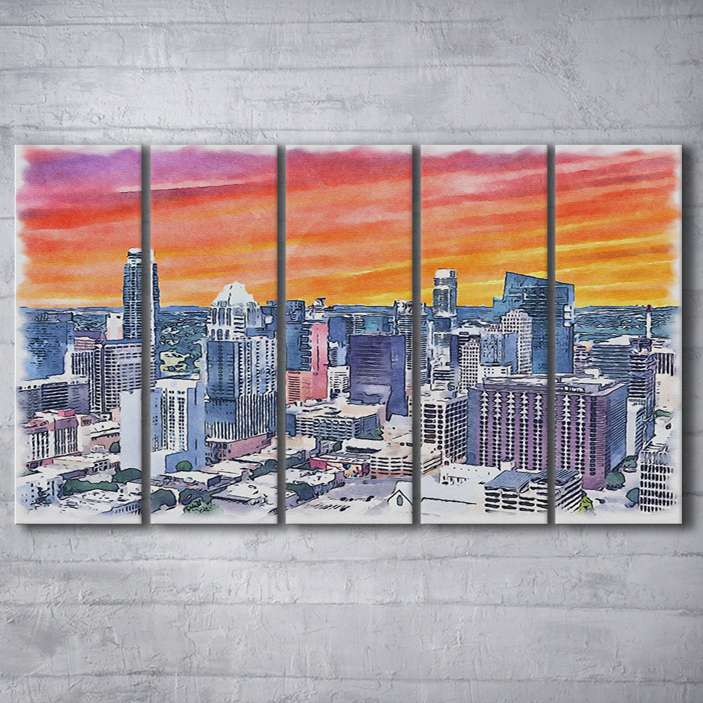 Austin Watercolor Painting Canvas, Austin Texas, Sport Art, Extra Large Canvas Print Wall Art