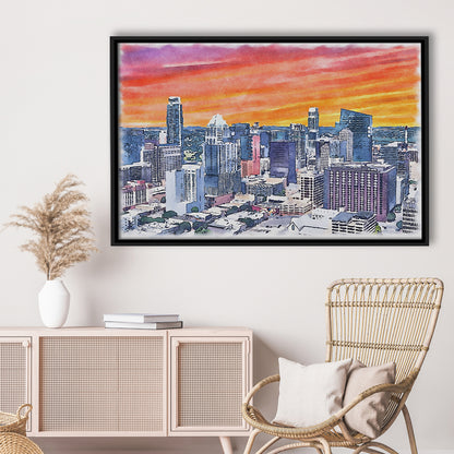 Austin Watercolor Painting Canvas, Austin Texas, Sport Gift Art, Framed Canvas Print Wall Art