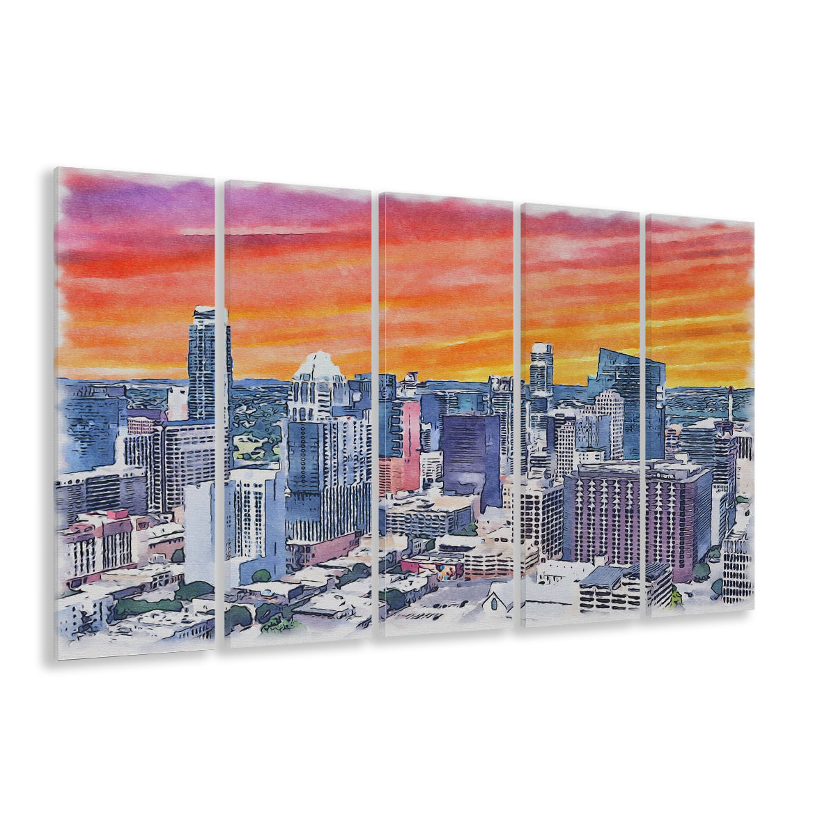 Austin Watercolor Painting Canvas, Austin Texas, Sport Art, Extra Large Canvas Print Wall Art