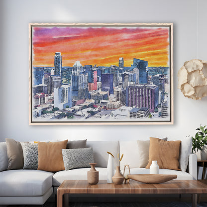 Austin Watercolor Painting Canvas, Austin Texas, Sport Gift Art, Framed Canvas Print Wall Art