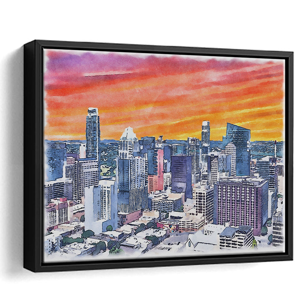 Austin Watercolor Painting Canvas, Austin Texas, Sport Gift Art, Framed Canvas Print Wall Art
