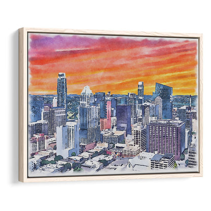 Austin Watercolor Painting Canvas, Austin Texas, Sport Gift Art, Framed Canvas Print Wall Art