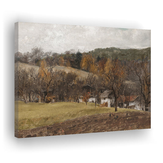 Autumn Landscape Oil Painting Vintage Fall Rustic Country Wall Decor Warm Toness