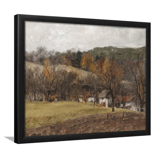 Autumn Landscape Oil Painting Vintage Fall Rustic Country Wall Decor Warm Toness