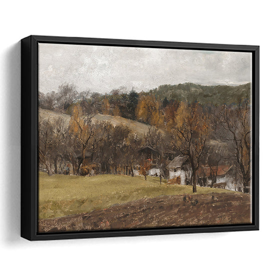 Autumn Landscape Oil Painting Vintage Fall Rustic Country Wall Decor Warm Toness