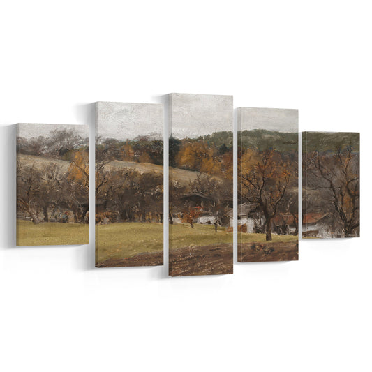 Autumn Landscape Oil Painting Vintage Fall Rustic Country Wall Decor Warm Toness