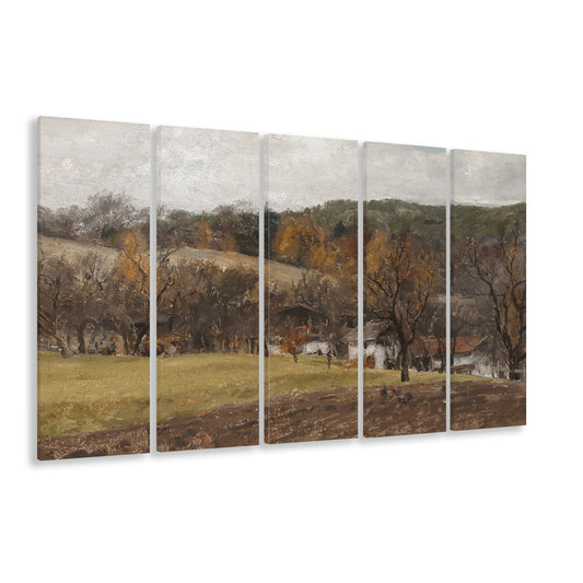 Autumn Landscape Oil Painting Vintage Fall Rustic Country Wall Decor Warm Toness