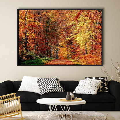 Autumn Way Large Stretched Canvas Floating Frame Wall Art Print, Framed Cavas Print, Floating Frame