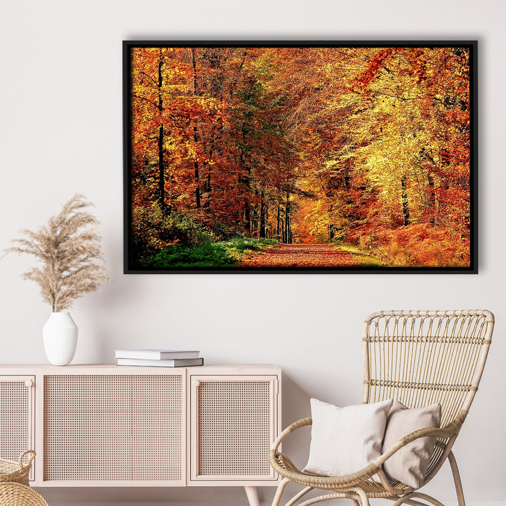 Autumn Way Large Stretched Canvas Floating Frame Wall Art Print, Framed Cavas Print, Floating Frame
