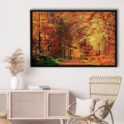 Autumn Way Large Stretched Canvas Floating Frame Wall Art Print, Framed Cavas Print, Floating Frame