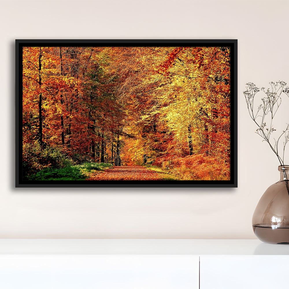 Autumn Way Large Stretched Canvas Floating Frame Wall Art Print, Framed Cavas Print, Floating Frame