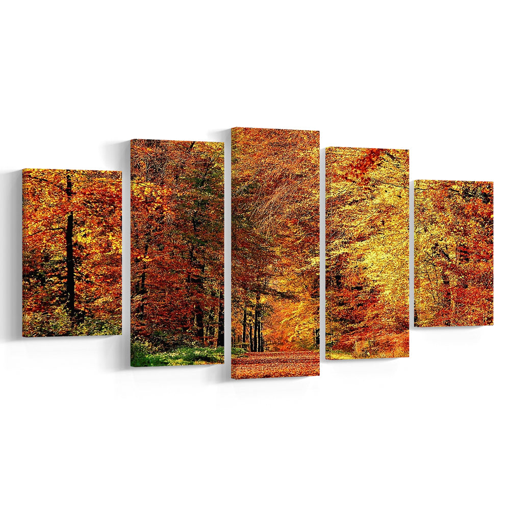 Autumn Way Large Stretched Canvas Floating Frame Wall Art Print, 5 Piece Large Cavas Print Wall Art