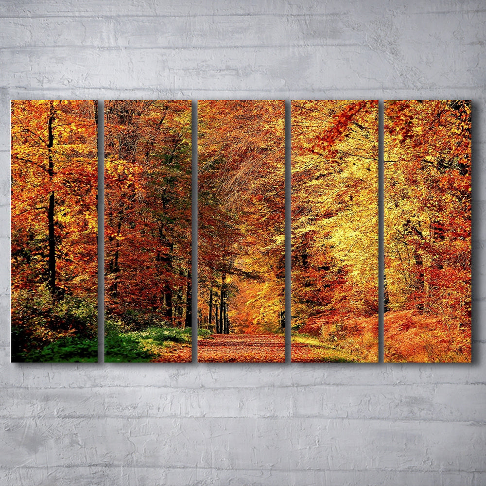 Autumn Way Large Stretched Canvas Floating Frame Wall Art Print, 5 Piece B Extra Large Cavas Print Wall Art Decor