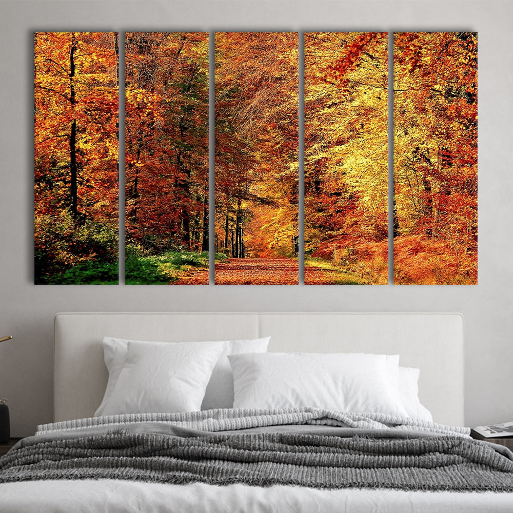 Autumn Way Large Stretched Canvas Floating Frame Wall Art Print, 5 Piece B Extra Large Cavas Print Wall Art Decor