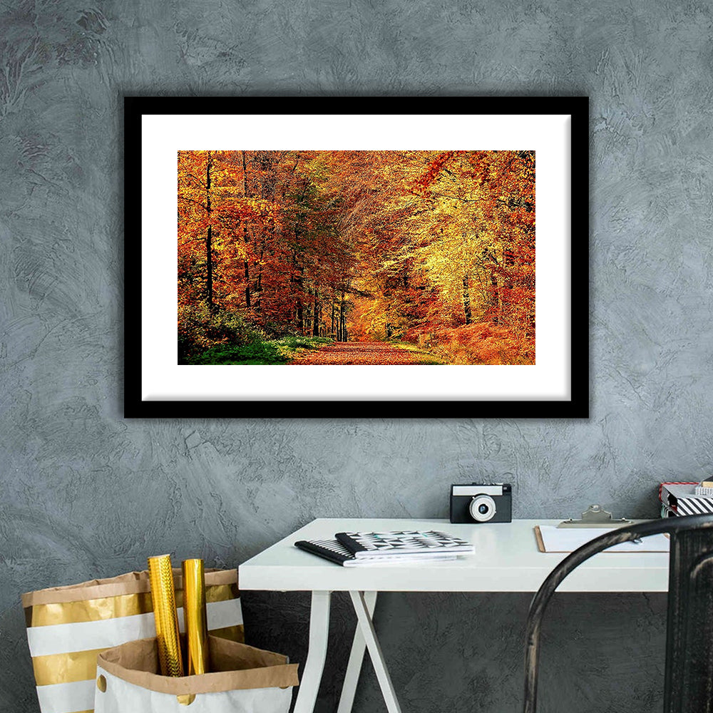 Autumn Way Large Stretched Floating Frame Wall Art Print, Framed Art Print White Border
