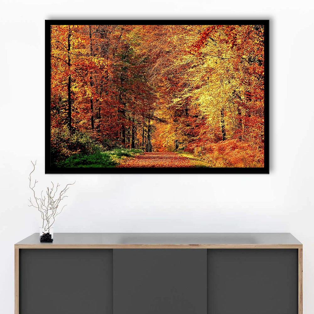 Autumn Way LargeArt Prints Floating Frame Wall Art Print, Framed Art Print, Picture Framed