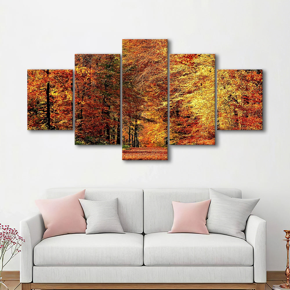 Autumn Way Large Stretched Canvas Floating Frame Wall Art Print, 5 Piece Large Cavas Print Wall Art