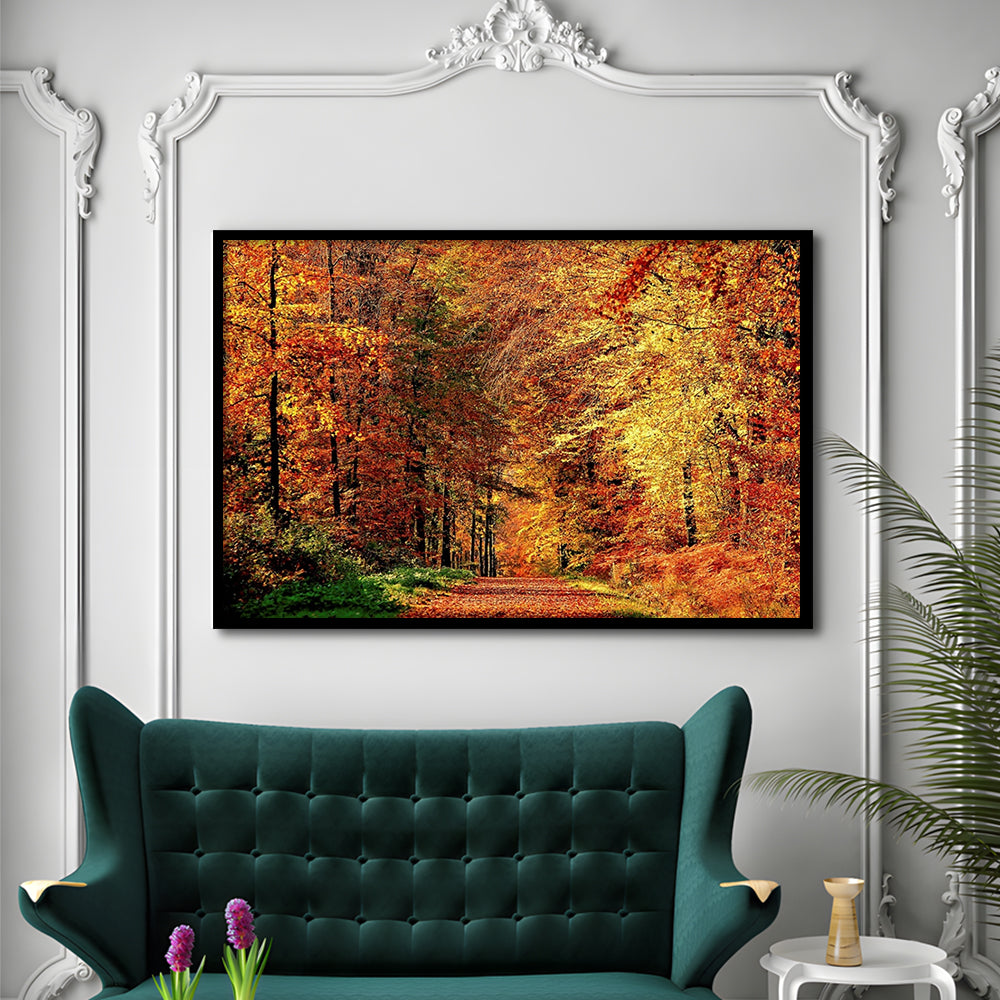 Autumn Way LargeArt Prints Floating Frame Wall Art Print, Framed Art Print, Picture Framed