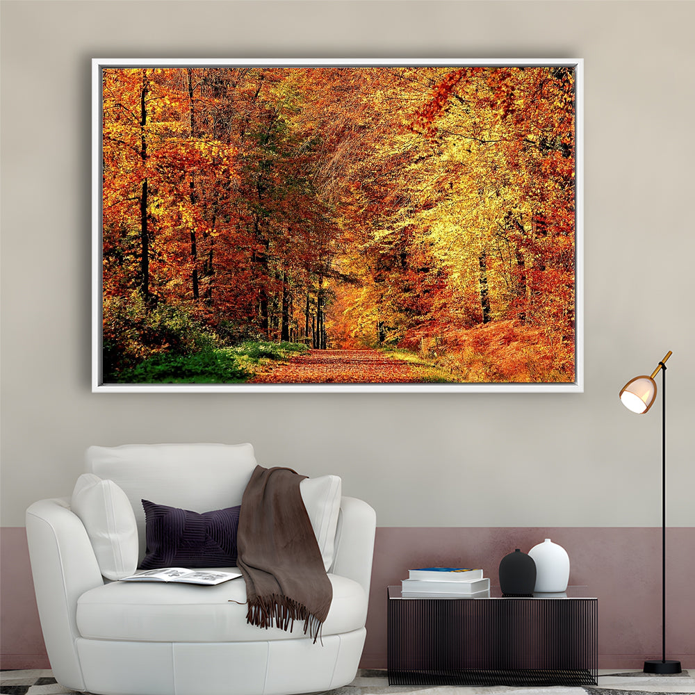 Autumn Way Large Stretched Canvas Floating Frame Wall Art Print, Framed Cavas Print, Floating Frame