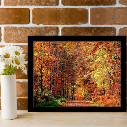 Autumn Way LargeArt Prints Floating Frame Wall Art Print, Framed Art Print, Picture Framed