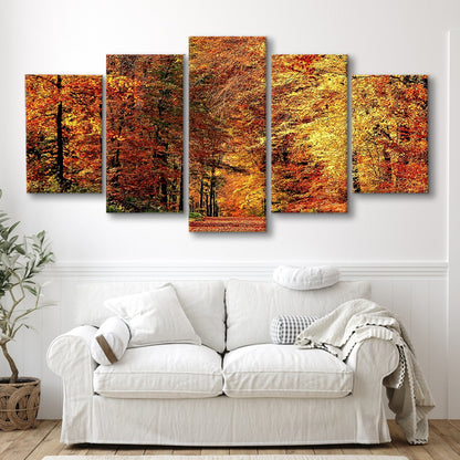 Autumn Way Large Stretched Canvas Floating Frame Wall Art Print, 5 Piece Large Cavas Print Wall Art