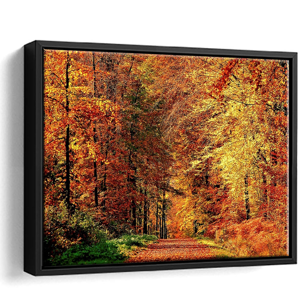 Autumn Way Large Stretched Canvas Floating Frame Wall Art Print, Framed Cavas Print, Floating Frame