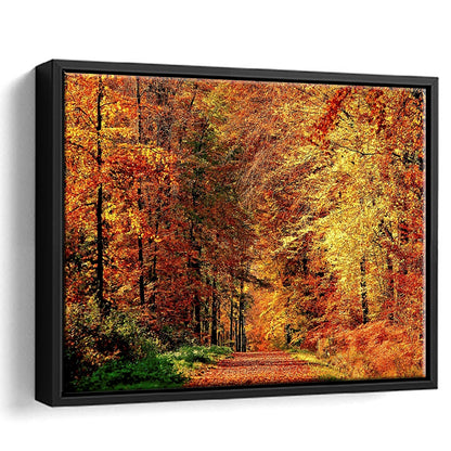 Autumn Way Large Stretched Canvas Floating Frame Wall Art Print, Framed Cavas Print, Floating Frame